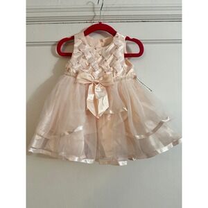 Rare Editions Baby Girl Pink Tulle Bow Pearl Dress 3-6M